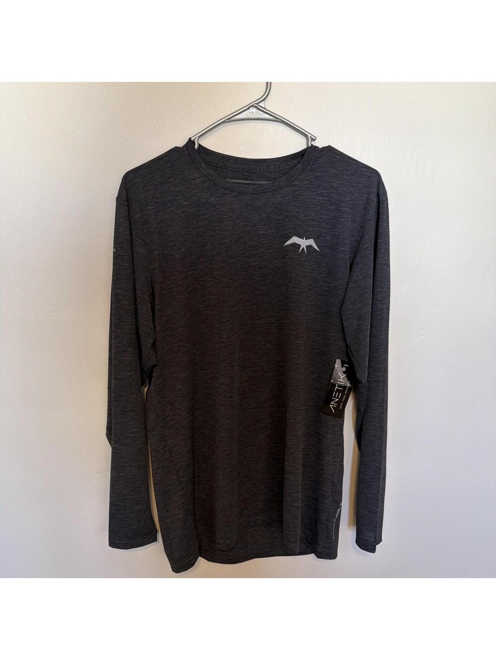 New Anetik Mens Premium Performance Long Sleeve Shirt Gray UPF 30+ Medium